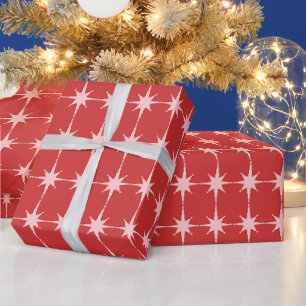 Retro Christmas Stars Pink and Red Pattern Wrapping Paper