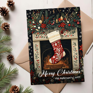 Retro Christmas Stocking Editable Holiday Greeting Card