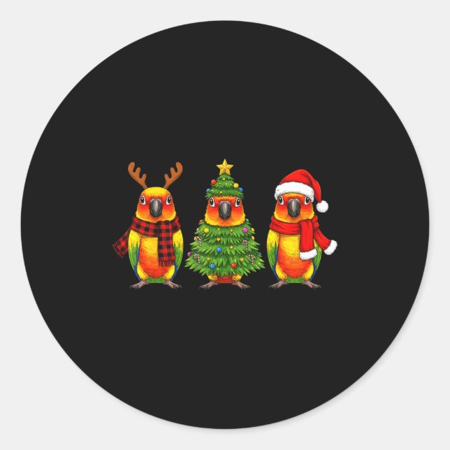 Retro Christmas Sun Conure Parrot Santa Reindeer  Classic Round Sticker (Front)