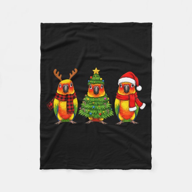 Retro Christmas Sun Conure Parrot Santa Reindeer  Fleece Blanket (Front)