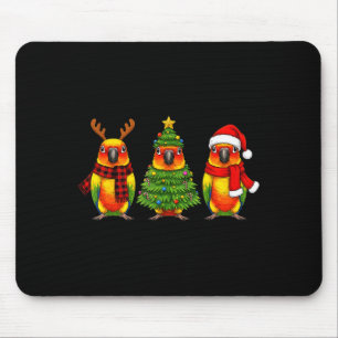 Retro Christmas Sun Conure Parrot Santa Reindeer Mouse Pad