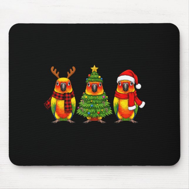 Retro Christmas Sun Conure Parrot Santa Reindeer  Mouse Pad (Front)