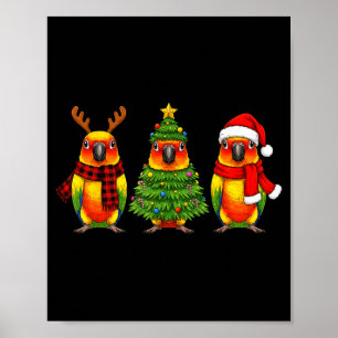 Retro Christmas Sun Conure Parrot Santa Reindeer Poster