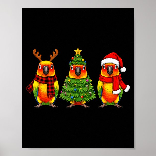 Retro Christmas Sun Conure Parrot Santa Reindeer  Poster (Front)