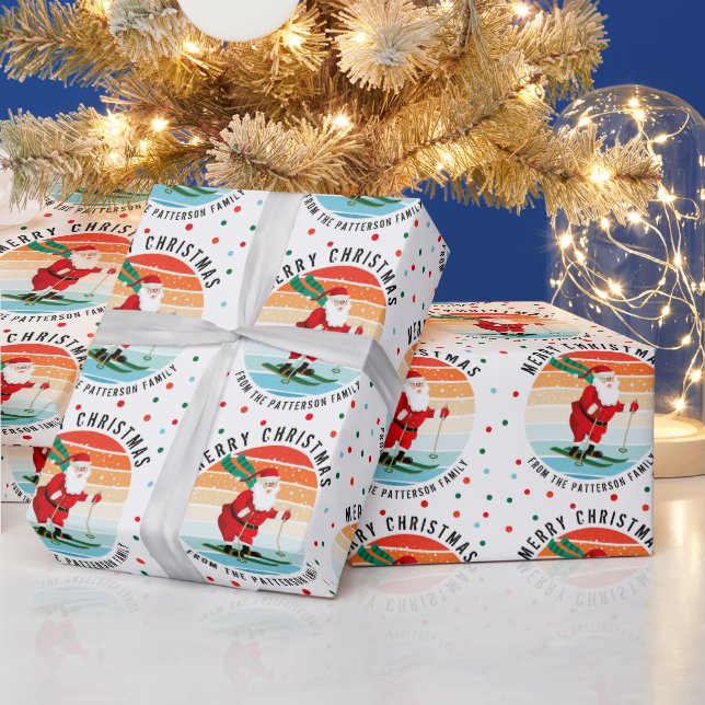 Retro Christmas Sunset Skiing Santa Personalized S Wrapping Paper (Holidays)
