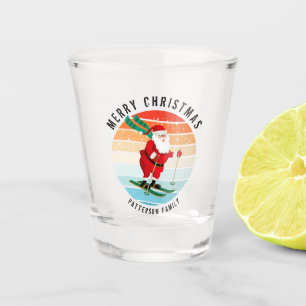 Retro Christmas Sunset Skiing Santa Personalized Shot Glass