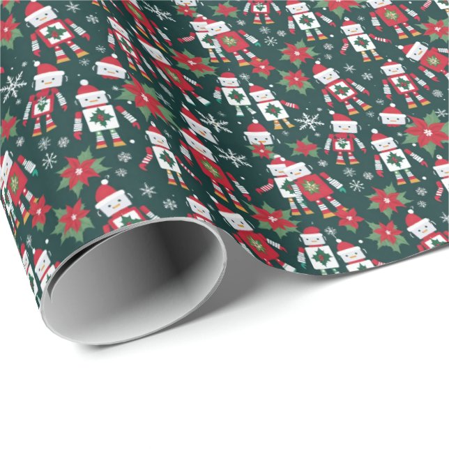 Retro Christmas Sweater Sci-Fi Robots  Wrapping Paper (Roll Corner)