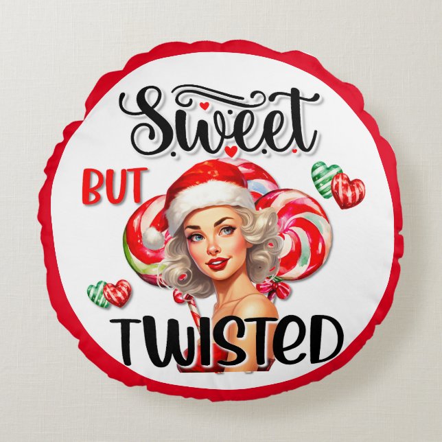 Retro Christmas Sweet n Twisted Pinup Round Pillow (Front)