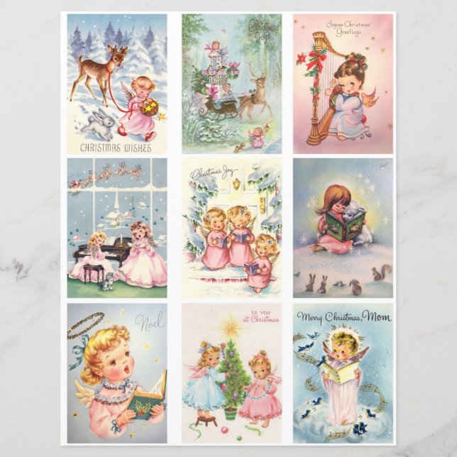 Retro Christmas Tags Clipart Sheet (Front)