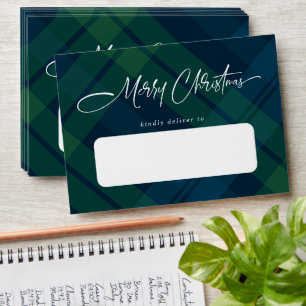 Retro Christmas Tartan Green Blue Plaid Envelope