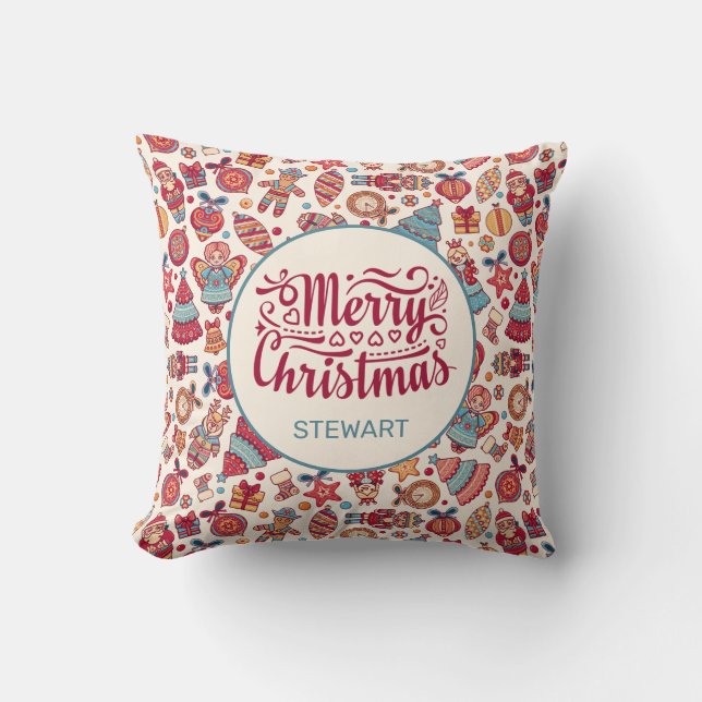 Retro Christmas Throw Pillow (Front)