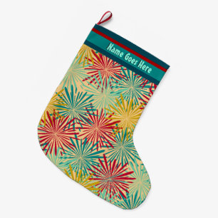 Retro Christmas Tinsel PomPoms (Personalized) Large Christmas Stocking