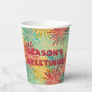 Retro Christmas Tinsel PomPoms (Tropical Colours)  Paper Cups