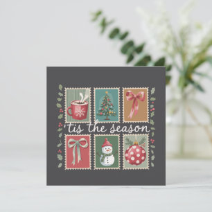 Retro Christmas Tis The Season Cozy Winter Santa  Holiday Card