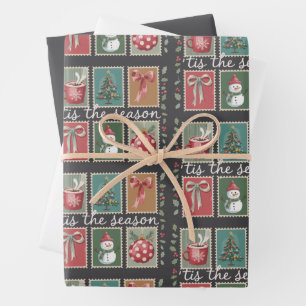 Retro Christmas Tis The Season Cozy Winter Santa  Wrapping Paper Sheet