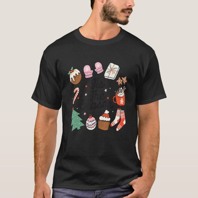 Retro Christmas Tis' The Season Santa Tree Cakes D T-Shirt (Front)