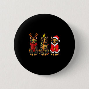 Retro Christmas Tortoiseshell Cat Santa Reindeer 2 Inch Round Button
