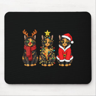 Retro Christmas Tortoiseshell Cat Santa Reindeer Mouse Pad