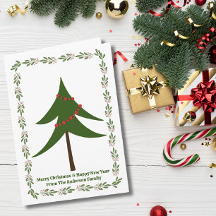 Retro Christmas Tree Berry Wreath 3 Photo Custom Card