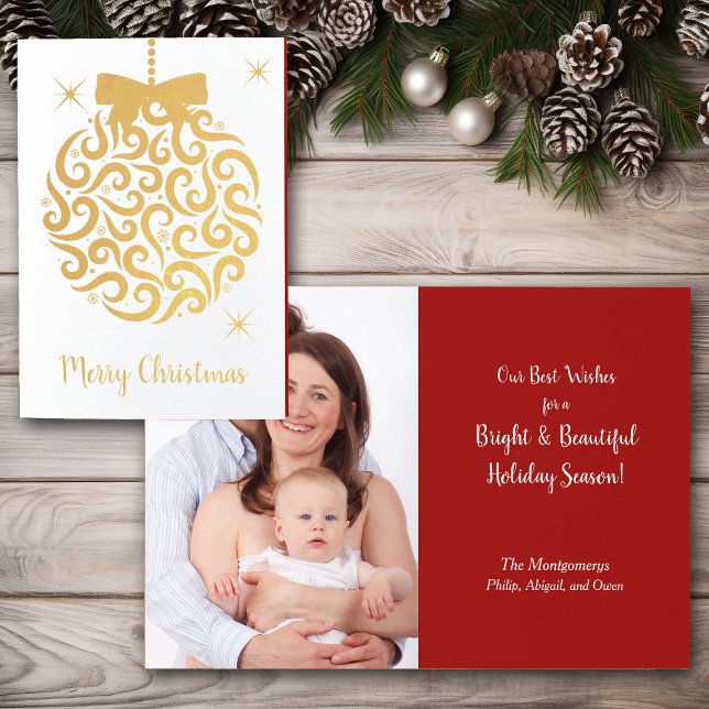 Retro Christmas Tree Bulb Photo Template Foil Card (Creator Uploaded)