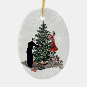 Retro Christmas Tree Ceramic Ornament