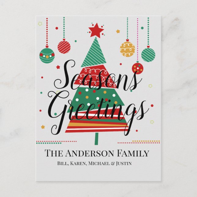 Retro Christmas Tree Customizable Holiday Postcard (Front)