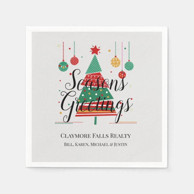 Retro Christmas Tree Customizable Napkin (Front)