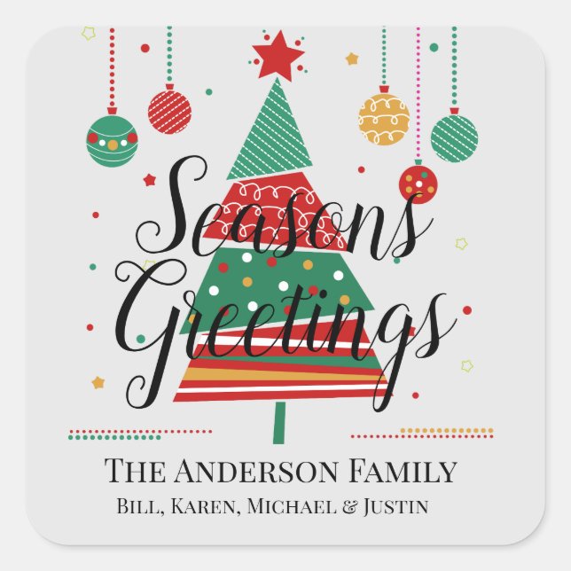 Retro Christmas Tree Customizable Square Sticker (Front)