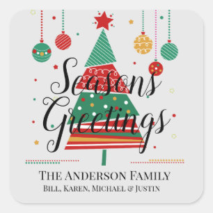 Retro Christmas Tree Customizable Square Sticker