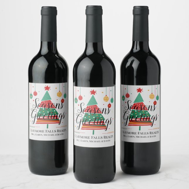 Retro Christmas Tree Customizable Wine Label (Bottles)