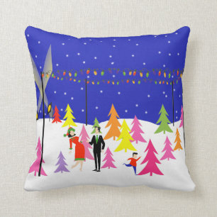 Retro Christmas Tree Farm Throw Pillow
