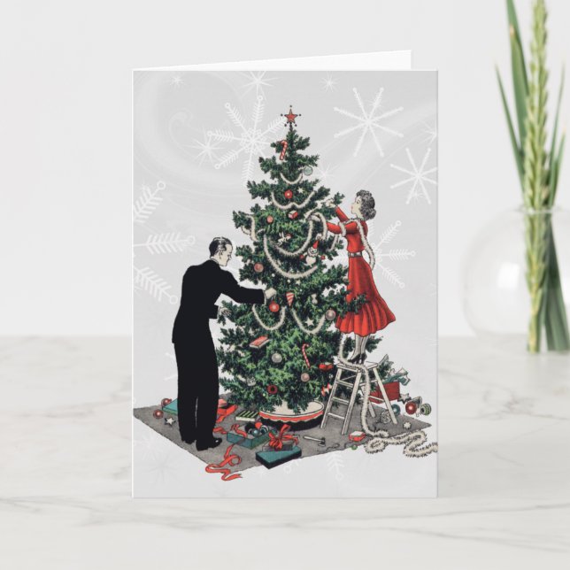 Retro Christmas Tree Holiday Card (Front)