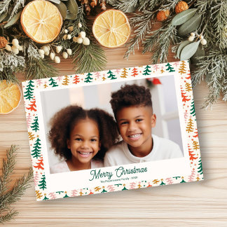 Retro Christmas Tree Holiday Family Photo Card