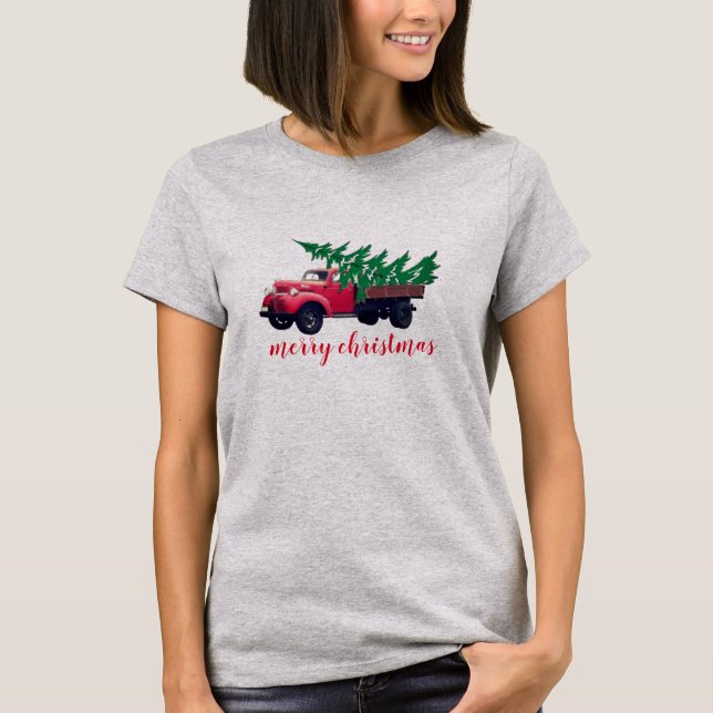 Retro Christmas Tree on Red Truck Shirt Women's (Front)