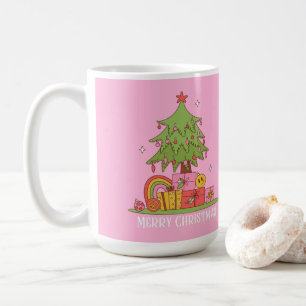 Retro Christmas Tree Pink Coffee Mug