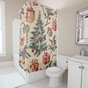Retro Christmas Tree Red Green Cream Holiday Print