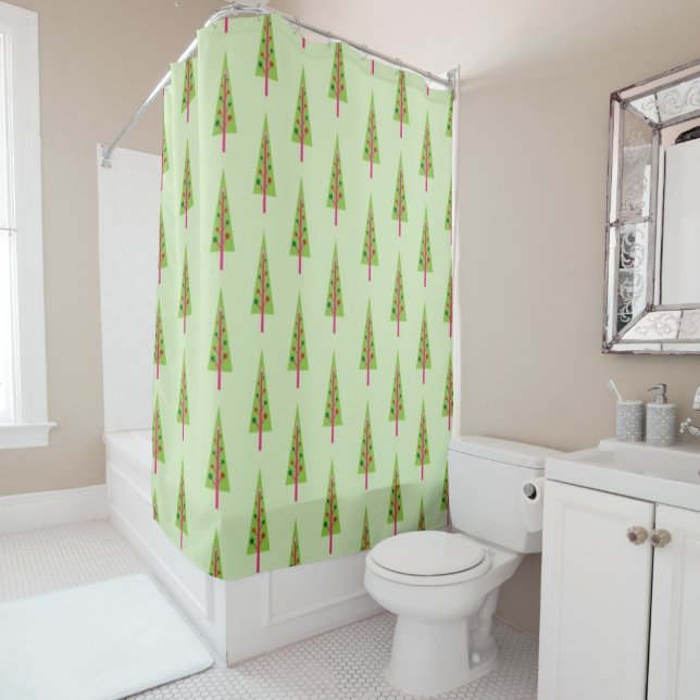 Retro Christmas Tree Shower Curtain (In Situ)