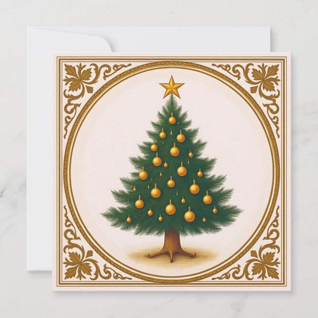 Retro Christmas Tree Simple Rustic Trendy  Holiday Card (Front)