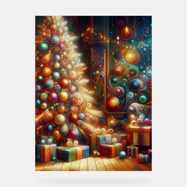 Retro Christmas Tree With Presents Underneath Wall Acrylic Sign (Front)