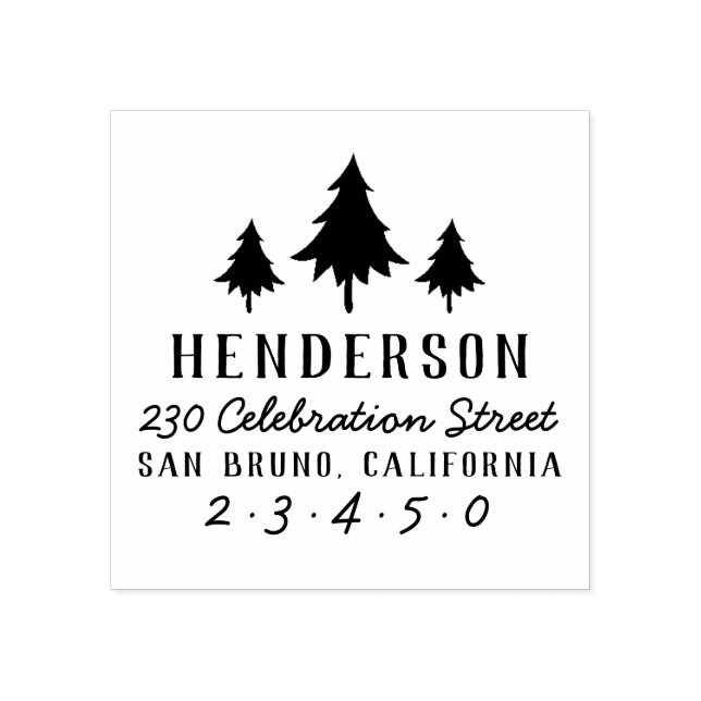 Retro Christmas Trees Custom Name & Return Address Rubber Stamp (Imprint)