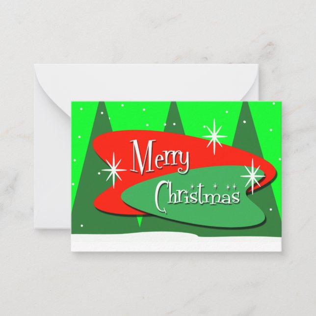 Retro Christmas Trees Greetings Card (Front)