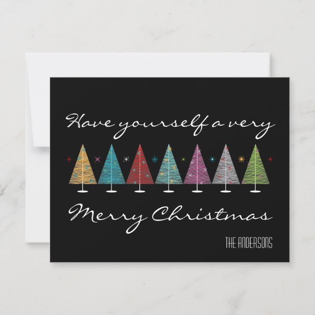 Retro Christmas Trees Holiday Card (Front)
