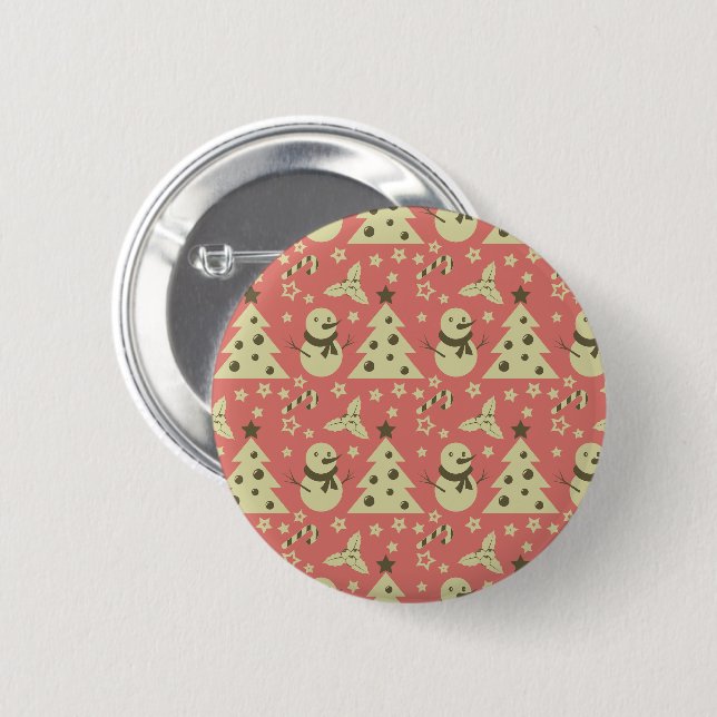 Retro Christmas trees holly berry star candy cane  2 Inch Round Button (Front & Back)