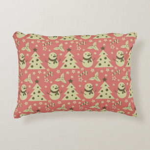 Retro Christmas trees holly berry star candy cane  Accent Pillow