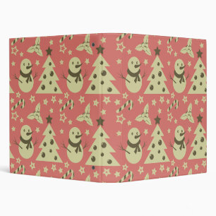 Retro Christmas trees holly berry star candy cane Binder