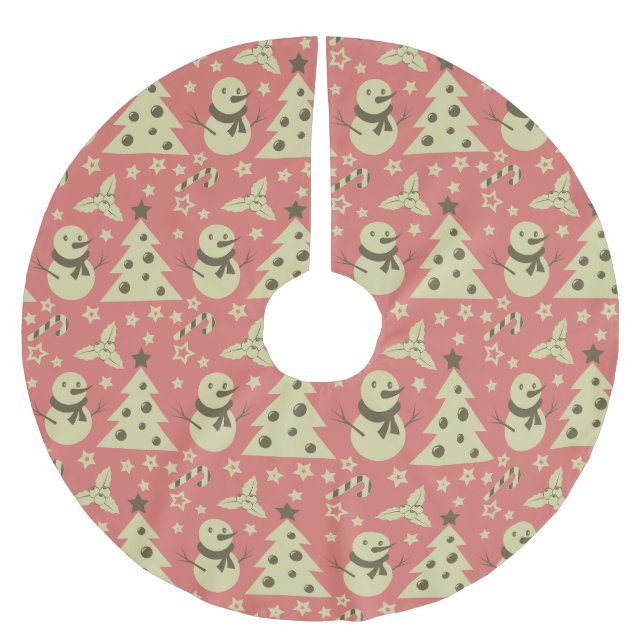 Retro Christmas trees holly berry star candy cane  Brushed Polyester Tree Skirt (Front)