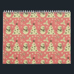 Retro Christmas trees holly berry star candy cane  Calendar<br><div class="desc">Seamless pattern decorated with festive Christmas ornament on a pink background</div>