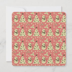 Retro Christmas trees holly berry star candy cane Card