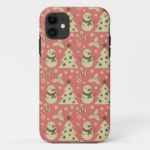 Retro Christmas trees holly berry star candy cane  iPhone 11 Case