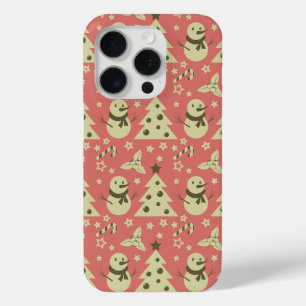 Retro Christmas trees holly berry star candy cane iPhone 15 Pro Case